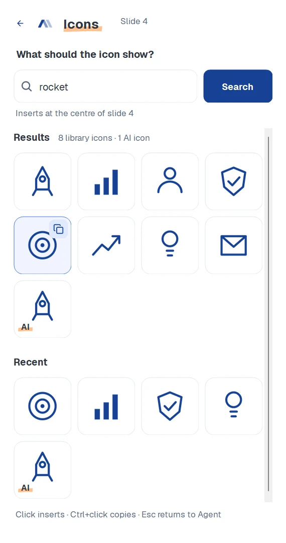 Icon search in the add-in